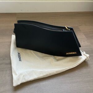 Jacquemus Wave Black Leather Bag with Gold Detail